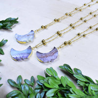 Elegant amethyst crescent moon slice 18’’ gold necklace LV9392