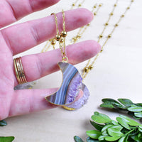 Amethyst Crescent Moon Slice 18’’ Gold Necklace LV9392