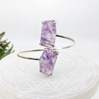 Silver bracelet with raw Amethyst Double Stone for protective light shield and bliss crystals