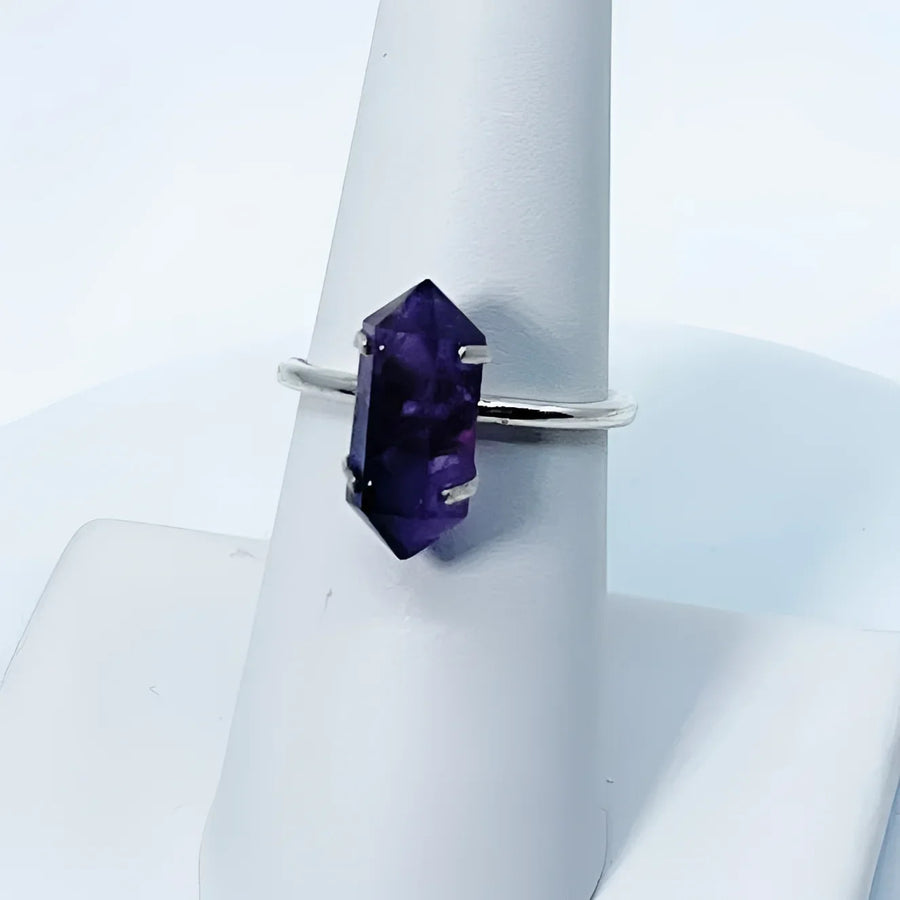 Amethyst Double Terminated Ring.925 Sterling Silver Sizes 