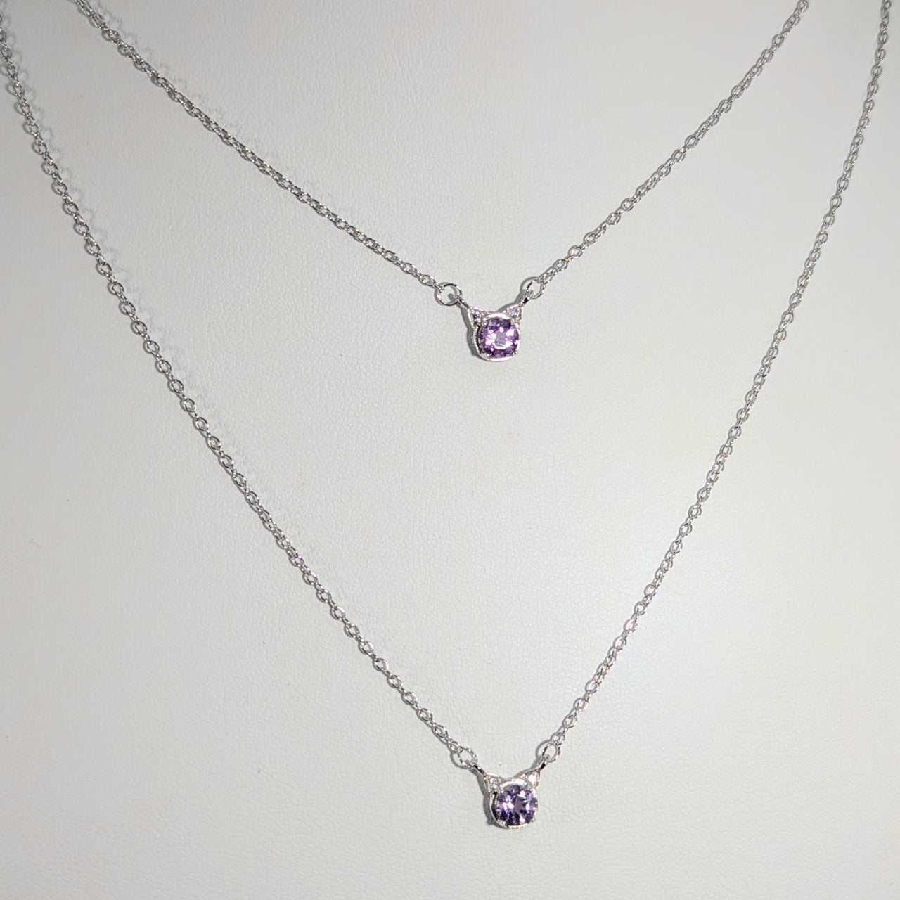 Amethyst Faceted 16’’ - 18’’ Kitty Cat Pendant Necklace