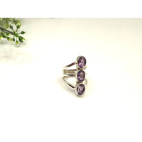 Silver Amethyst Faceted 3-Stone Ring in 925 Silver LV9502