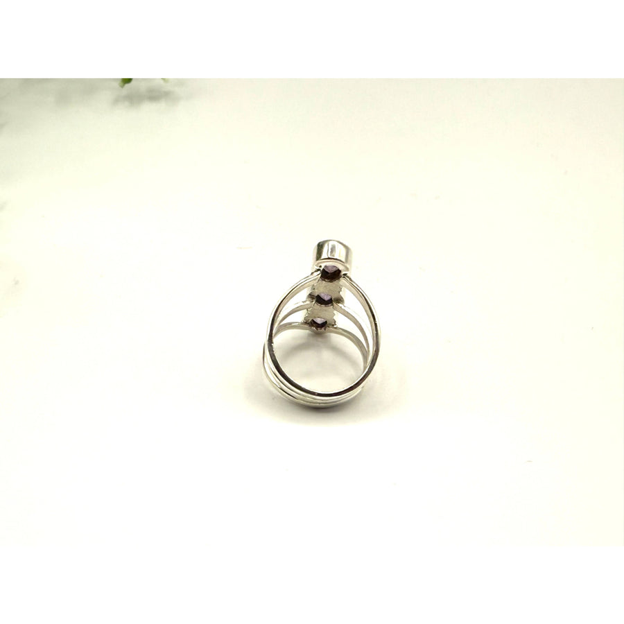Amethyst faceted 3-stone 925 silver ring with tree design LV9502