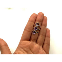 Silver amethyst faceted 3-stone 925 sterling silver cocktail ring LV9502