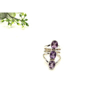 Silver Amethyst Faceted 3-Stone 925 Ring #LV9502