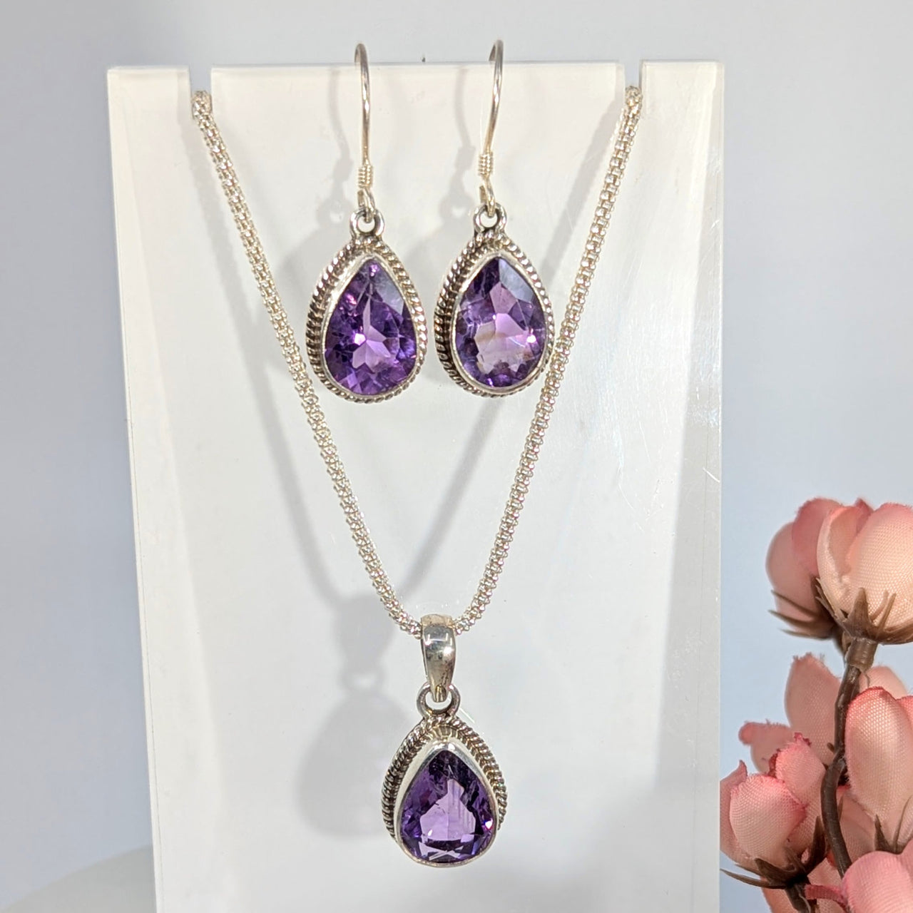 Amethyst Faceted 3pc Jewelry Set S.S. #LV9927 - $198