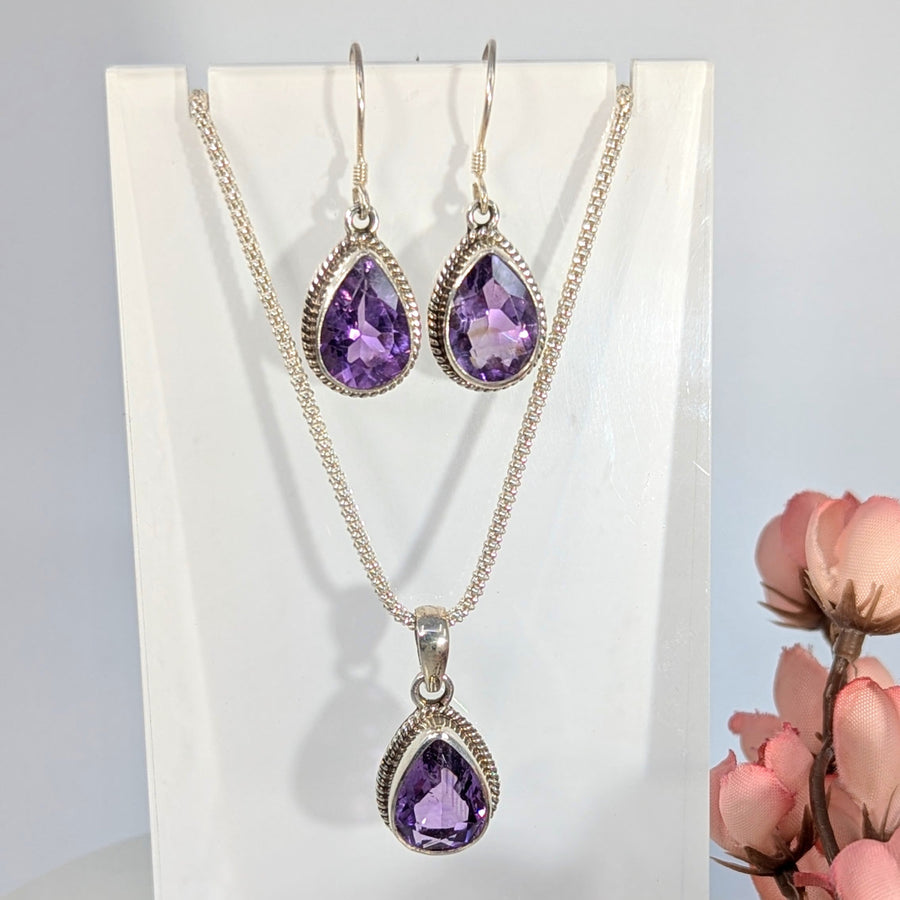 Amethyst Faceted 3pc Jewelry Set S.S. #LV9927 - $198