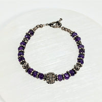 Thumbnail for Beaded Amethyst Faceted 7.5’’ Single Strand Bracelet with purple crystals and silver spacers