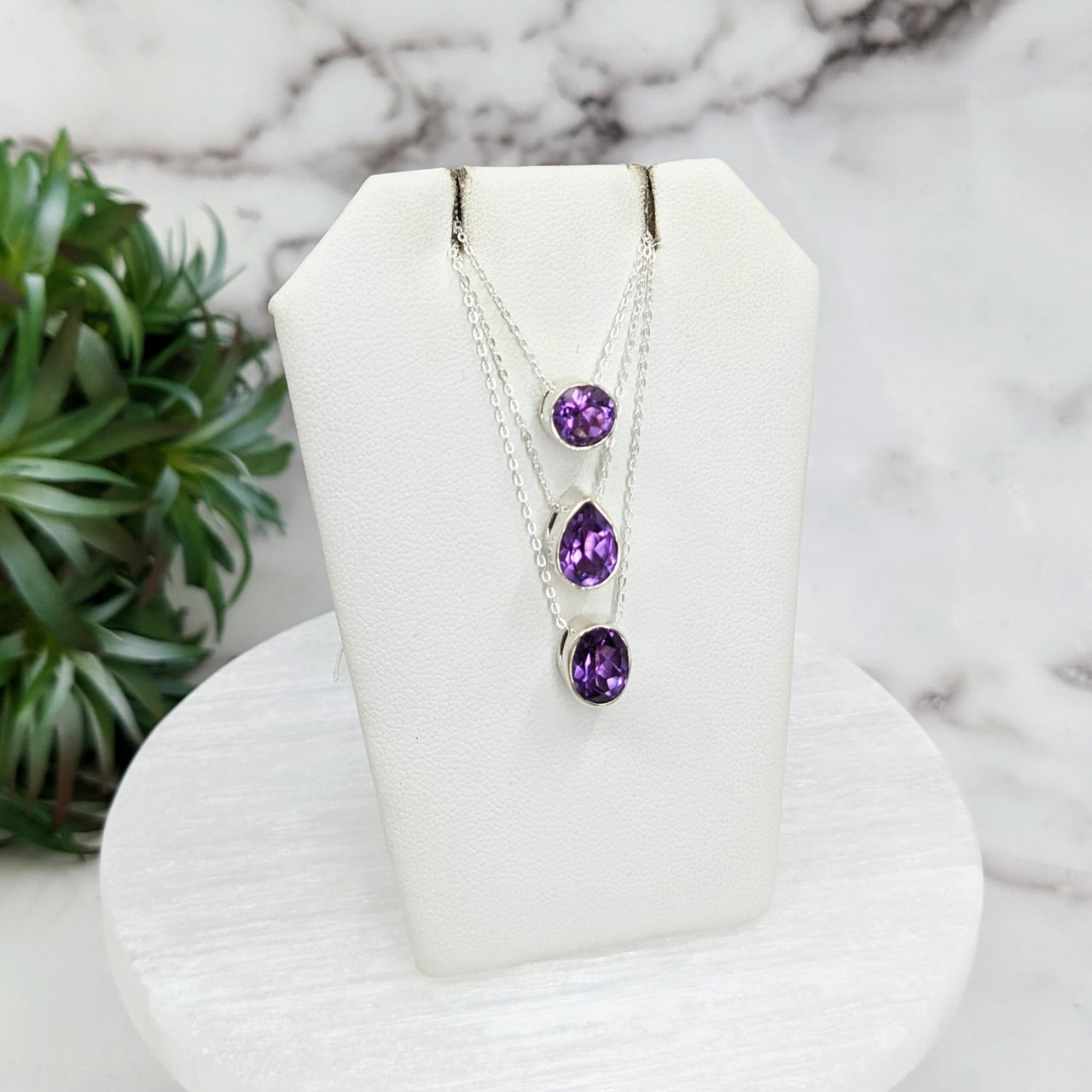 Amethyst Faceted Necklace Sterling Silver Slider Pendant