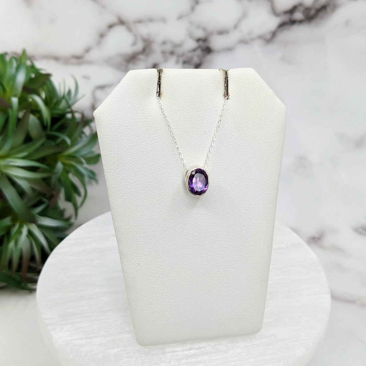 Amethyst Faceted Necklace Sterling Silver Slider Pendant