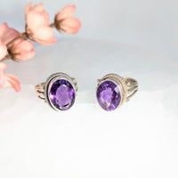 Amethyst Faceted Oval Filigree Ring S.S. #LV9868