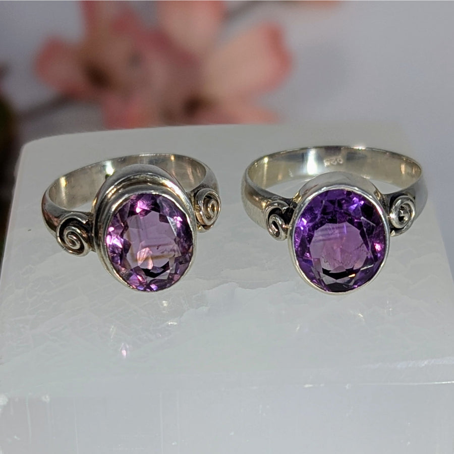 Amethyst Faceted Oval Ring S.S. #LV9663