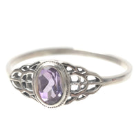 Delicate oval-cut amethyst sterling silver filigree ring #BC0448