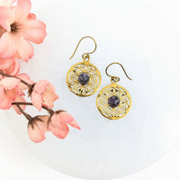Amethyst Flower of Life 1’’ Brass Earrings #LV9839 - $24