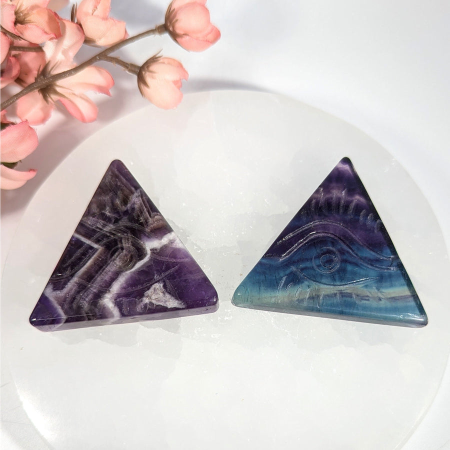 Amethyst or Fluorite 2’’ Evil Eye Triangle #LV9741