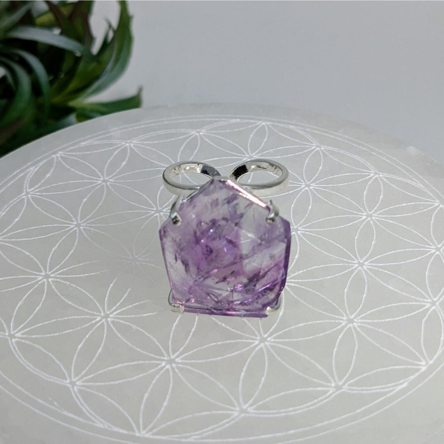 Amethyst crystal ring in size 8-9 adjustable gemstone jewelry product LV7539