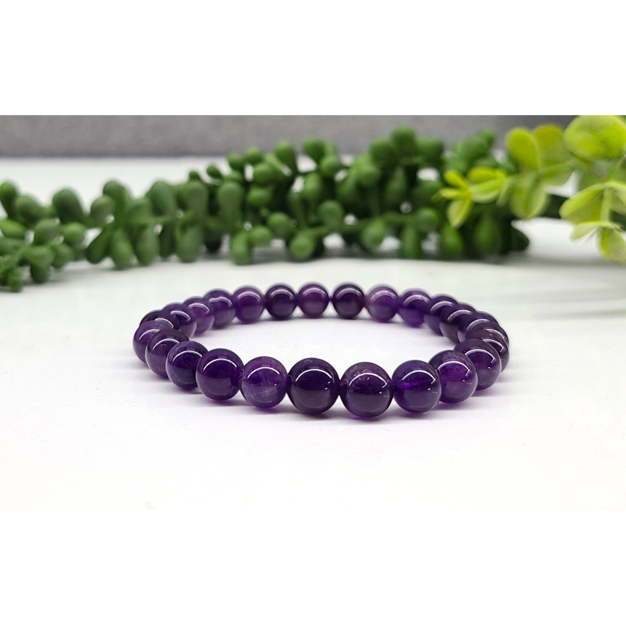 Purple Amethyst Gemstone Bracelet with 8mm Beads, Stretchable Size 7 inches #LV3993