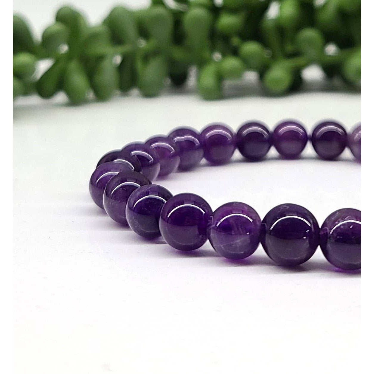 Purple Amethyst Gemstone Bracelet with 8mm beads, stretchable size 7 inches