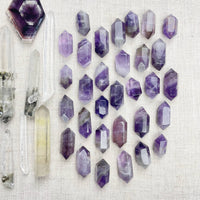 Polished amethyst crystals in large 18’’ double terminated point necklace #LV9386