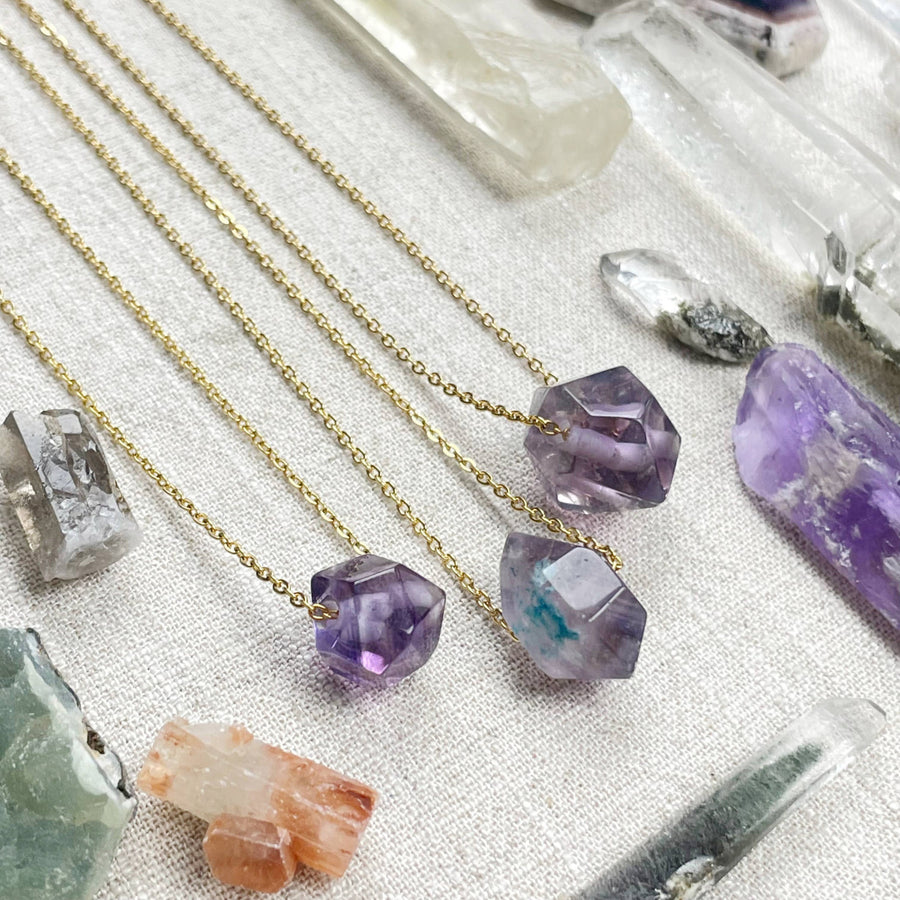 Gold chain necklace with faceted amethyst crystal pendant #LV9093