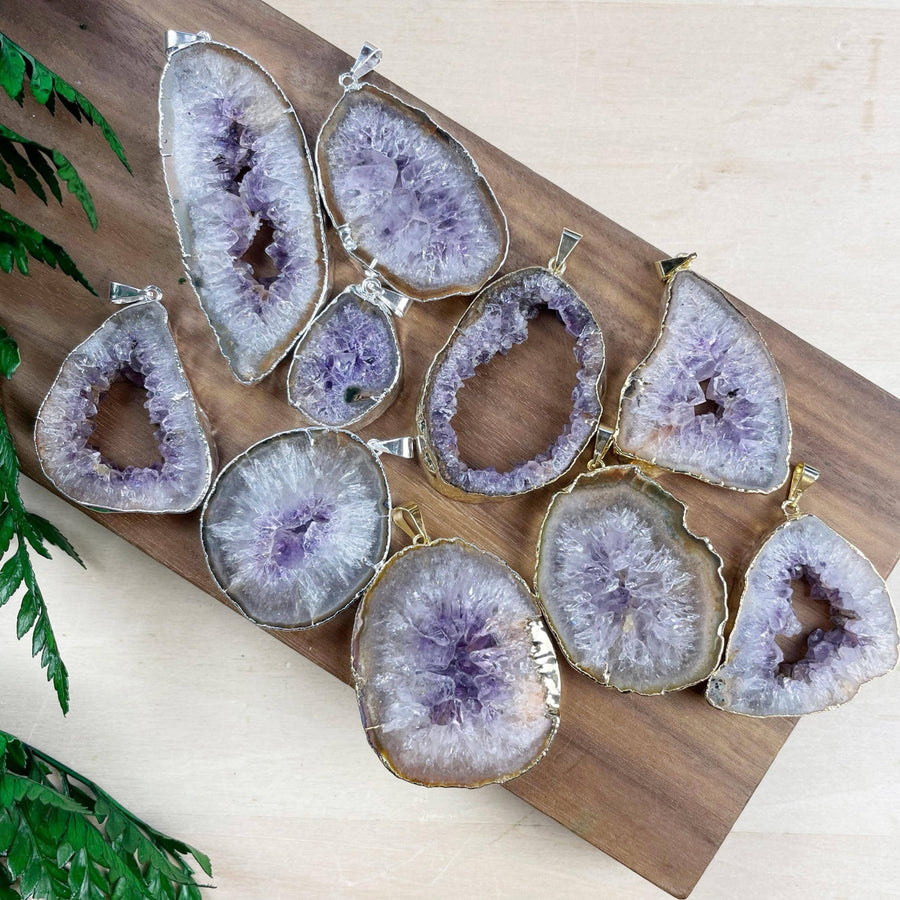 Purple Amethyst Geode Slice Pendant Necklace #LV9387