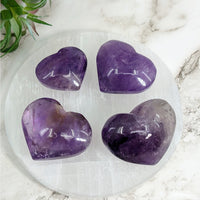 Thumbnail for Amethyst heart stones on white marble background - Amethyst Heart Puffy Heart #LV4052