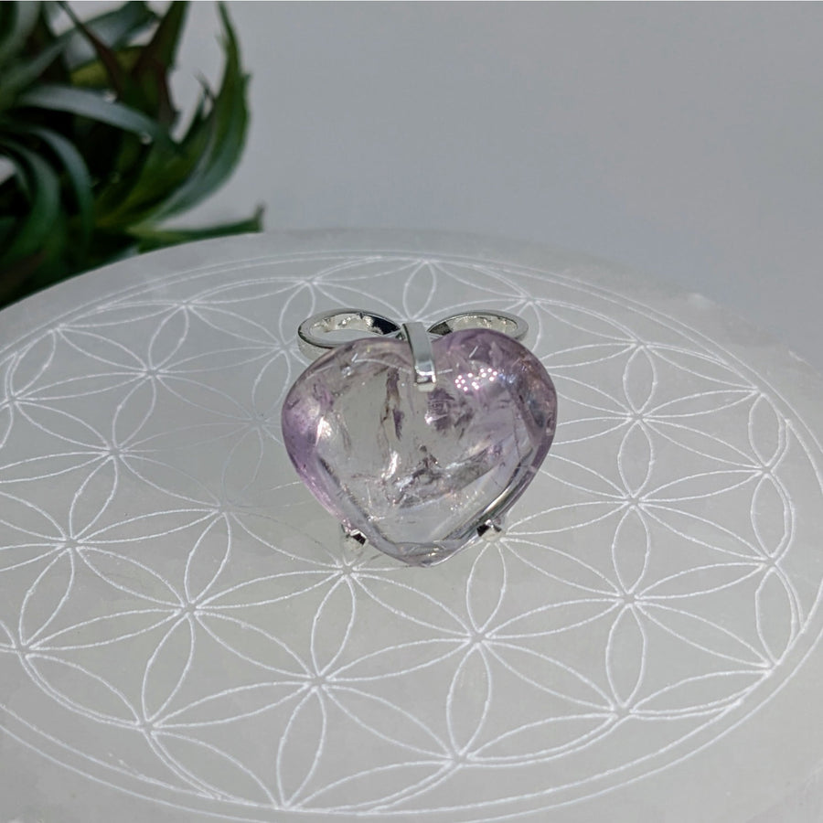 Heart-shaped Amethyst pendant with silver setting for the Amethyst Heart Sz 8.5 - 9.5 Adjustable Ring
