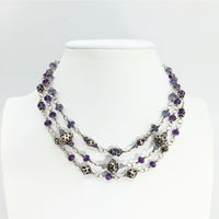 Thumbnail for Double-strand necklace with silver beads and purple amethyst crystals for the Amethyst Iolite 14’’ Triple Strand Choker