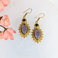 Amethyst Marquis 1.3’’ Brass Earrings #LV9843 - $36