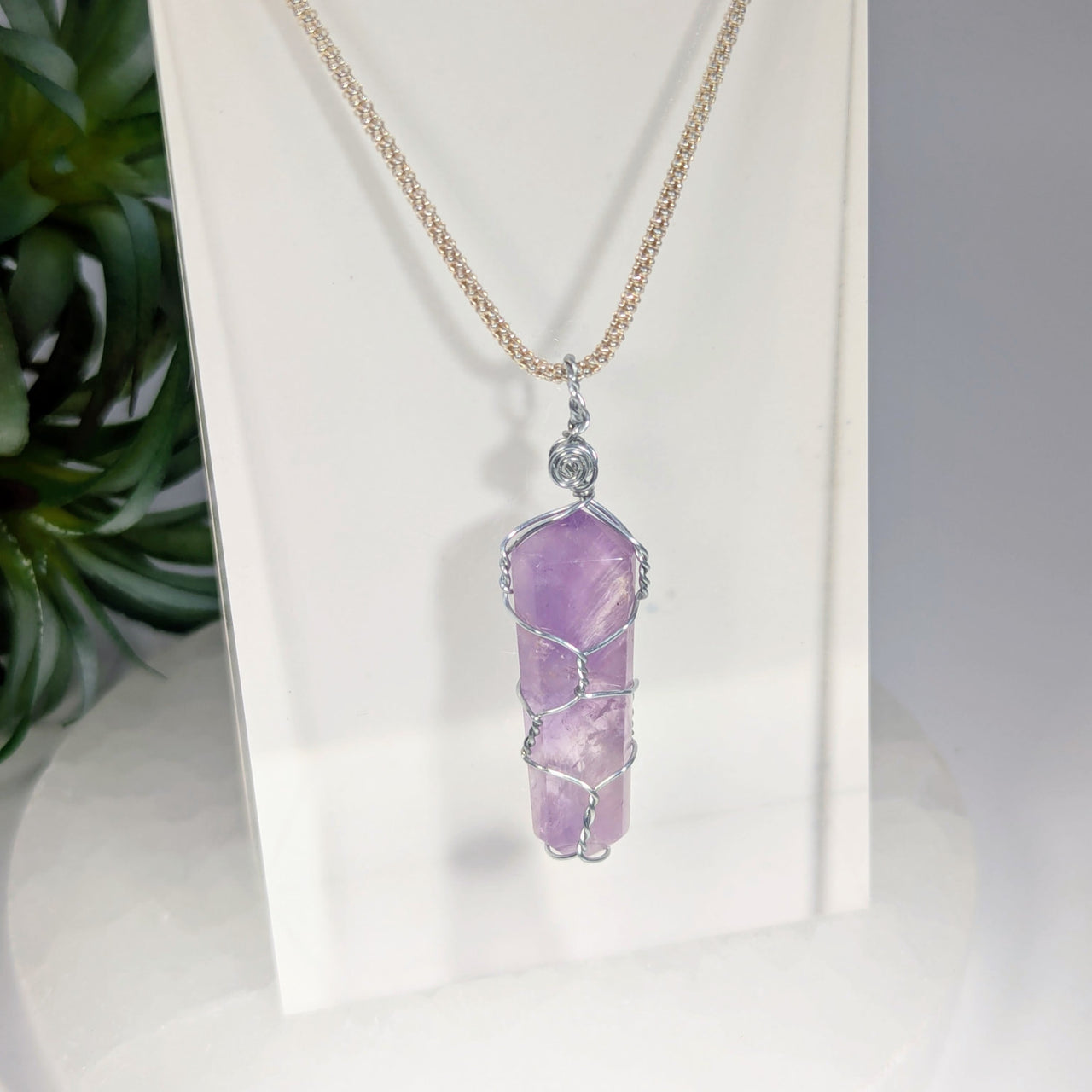 Amethyst Mini 1.3’’ DT Wire Wrap Pendant #LV9044 - $29