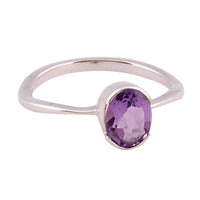 Sleek silver oval-cut amethyst ring LV9678 in closed setting
