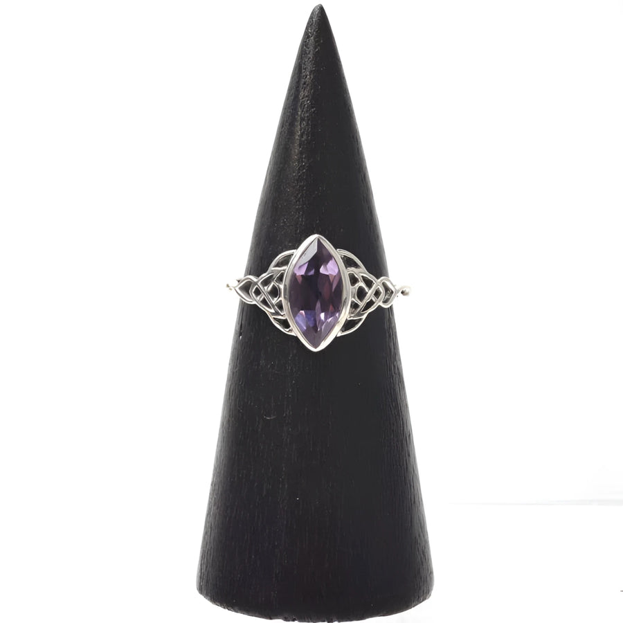 Amethyst Oval Sterling Silver Ring with Celtic Knot and Marquise Purple Stone