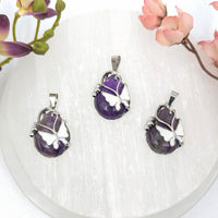 Three silver amethyst butterfly pendants, 1.5 inch #BC0686