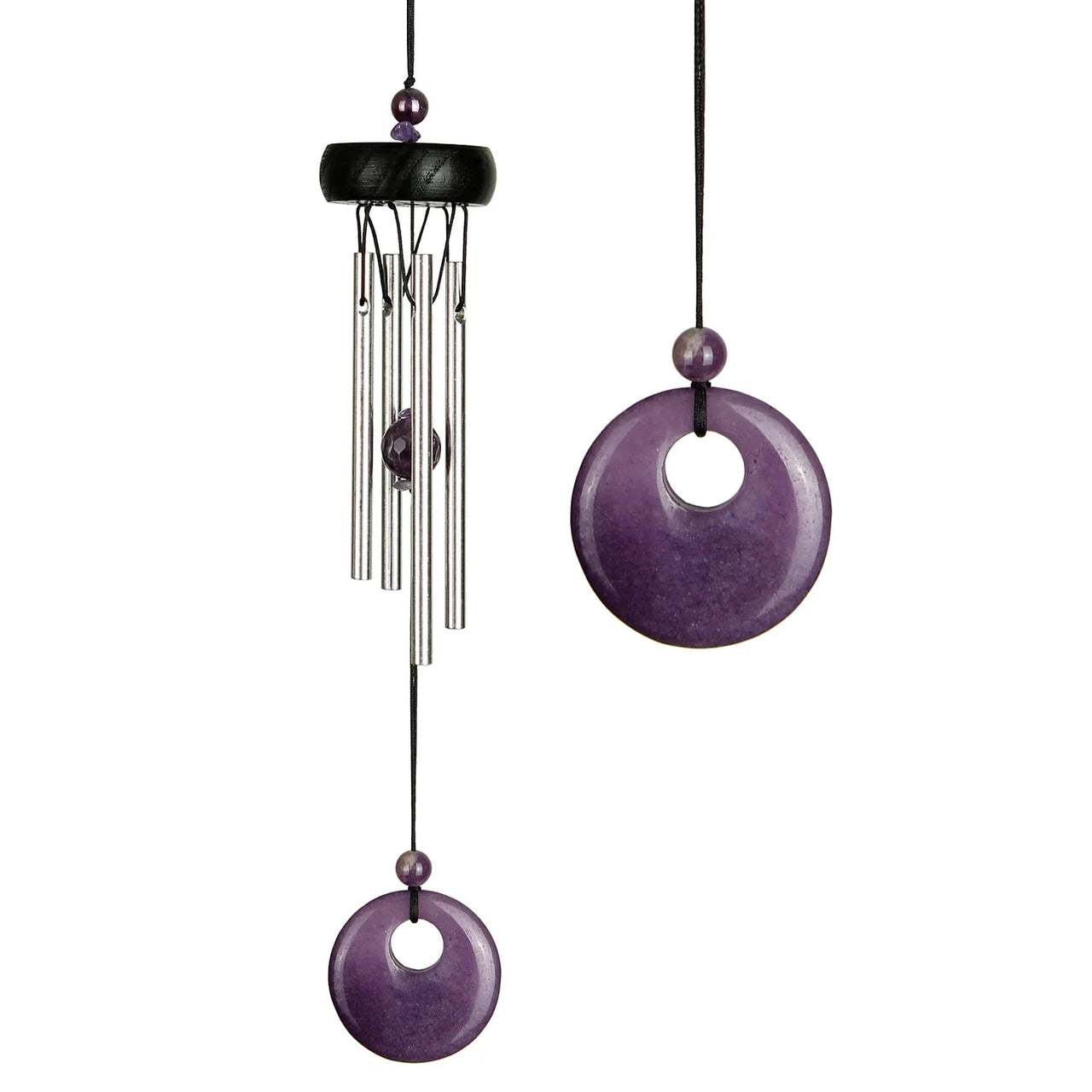 Purple Amethyst Wind Chime with Silver Tones and Wooden Accents by Woodstock