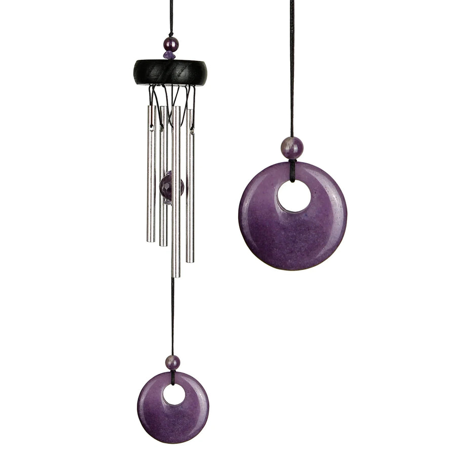 Purple Amethyst Wind Chime with Silver Tones and Wooden Accents by Woodstock
