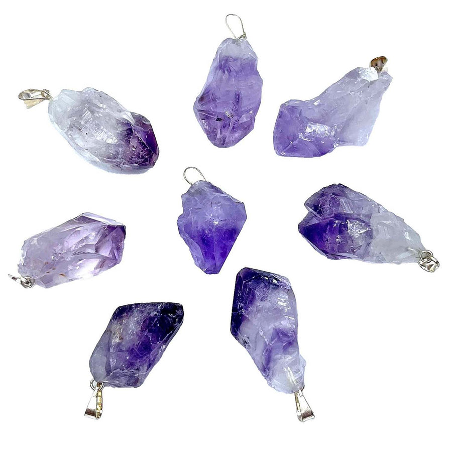 Raw Amethyst Rough Point Pendants with Silver-Toned Bails, Amethyst Rough Point Pendant SK3146