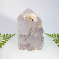 Amethyst rutilated elestial point tower crystal 3.75 inches translucent lavender with golden inclusions for jewelry