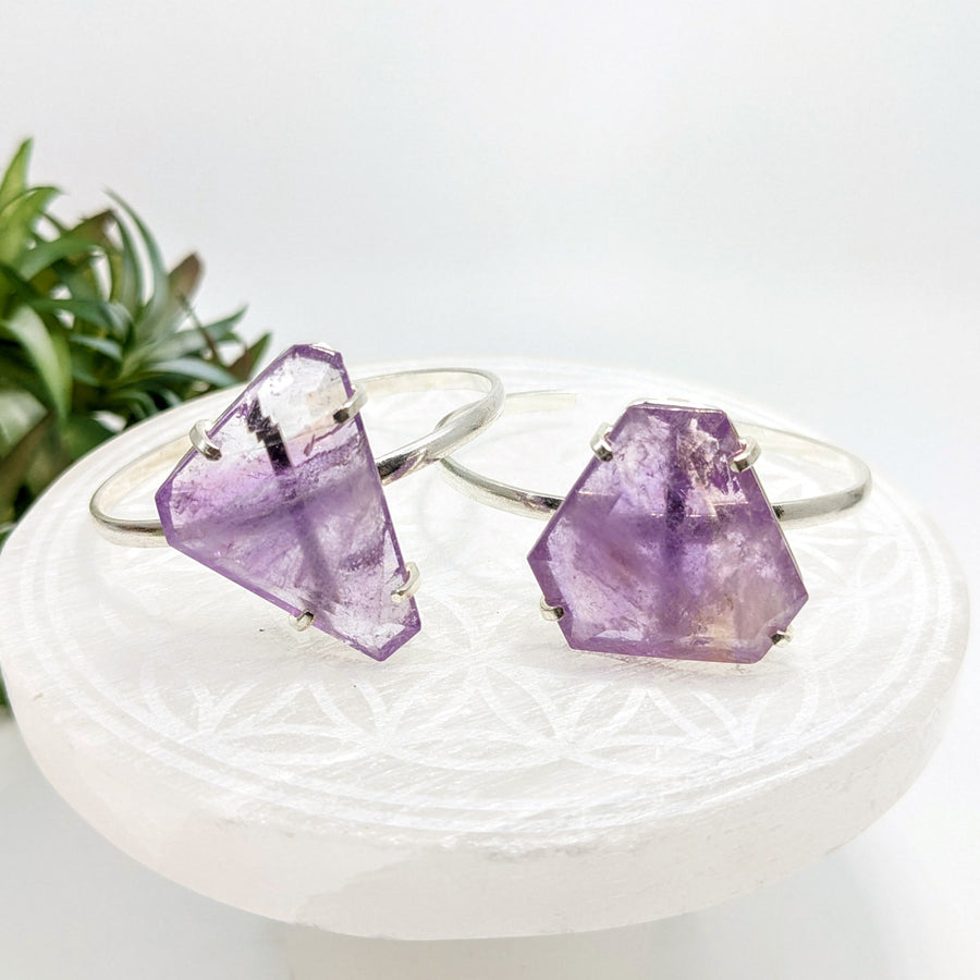 Amethyst simple cuff bracelet with bliss crystals and protective light shield jewelry design