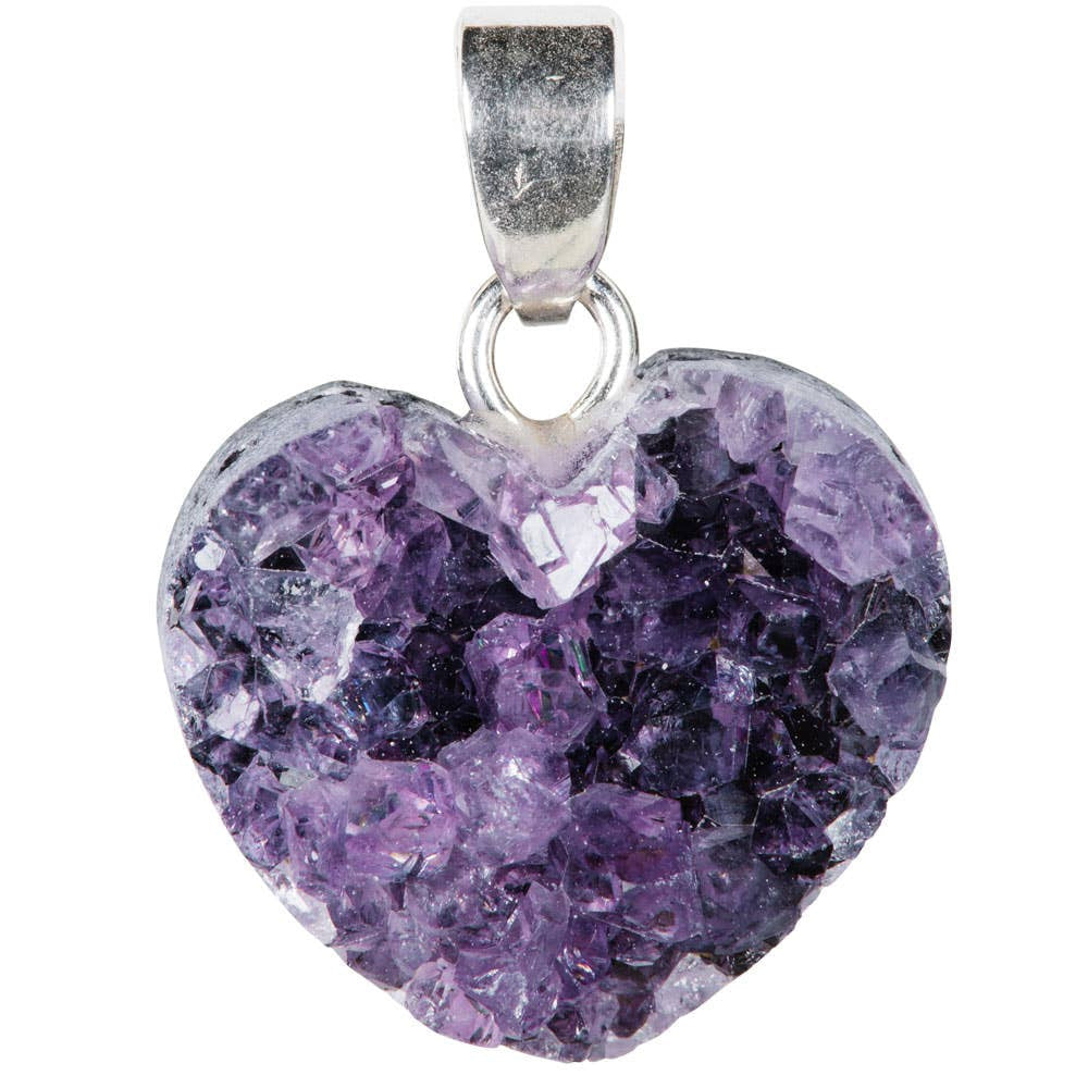 Amethyst small druzy heart sterling silver pendant #BC0456