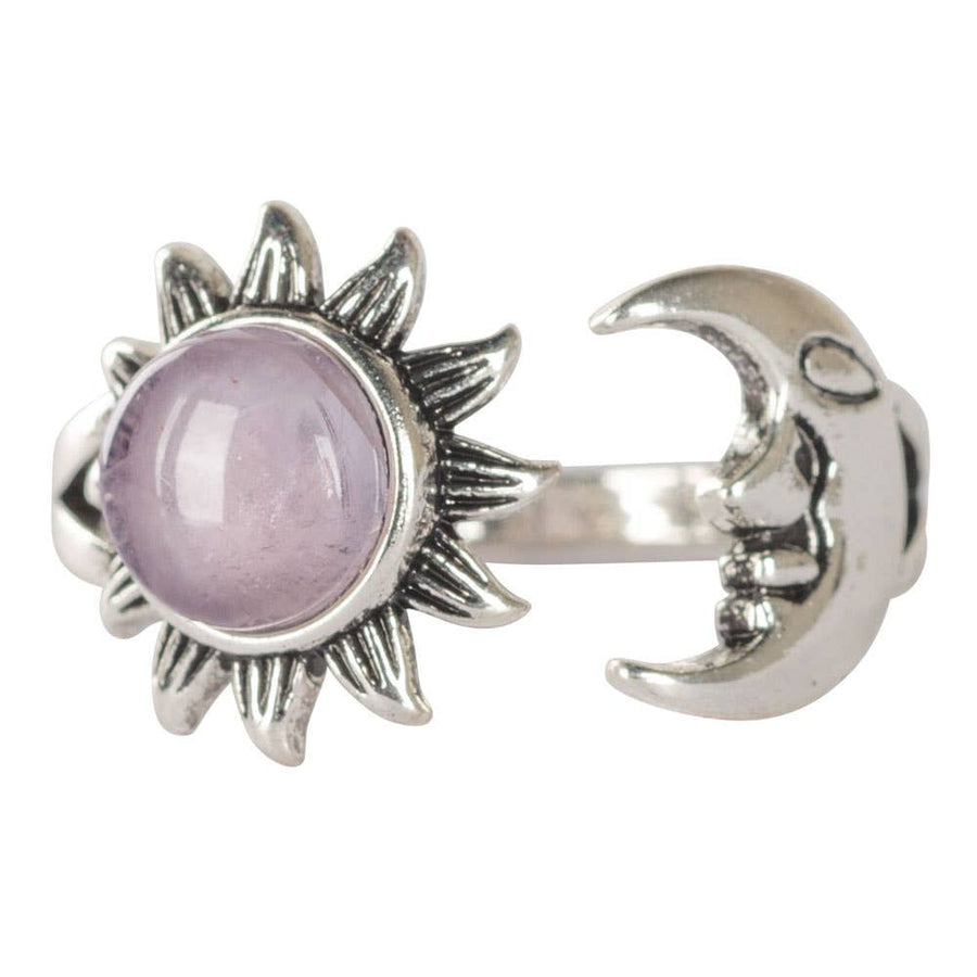 Amethyst sun and moon adjustable ring with lavender gemstone #BC0445