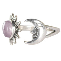 Silver-toned Amethyst Sun & Moon Adjustable Ring #BC0445 with lavender gem