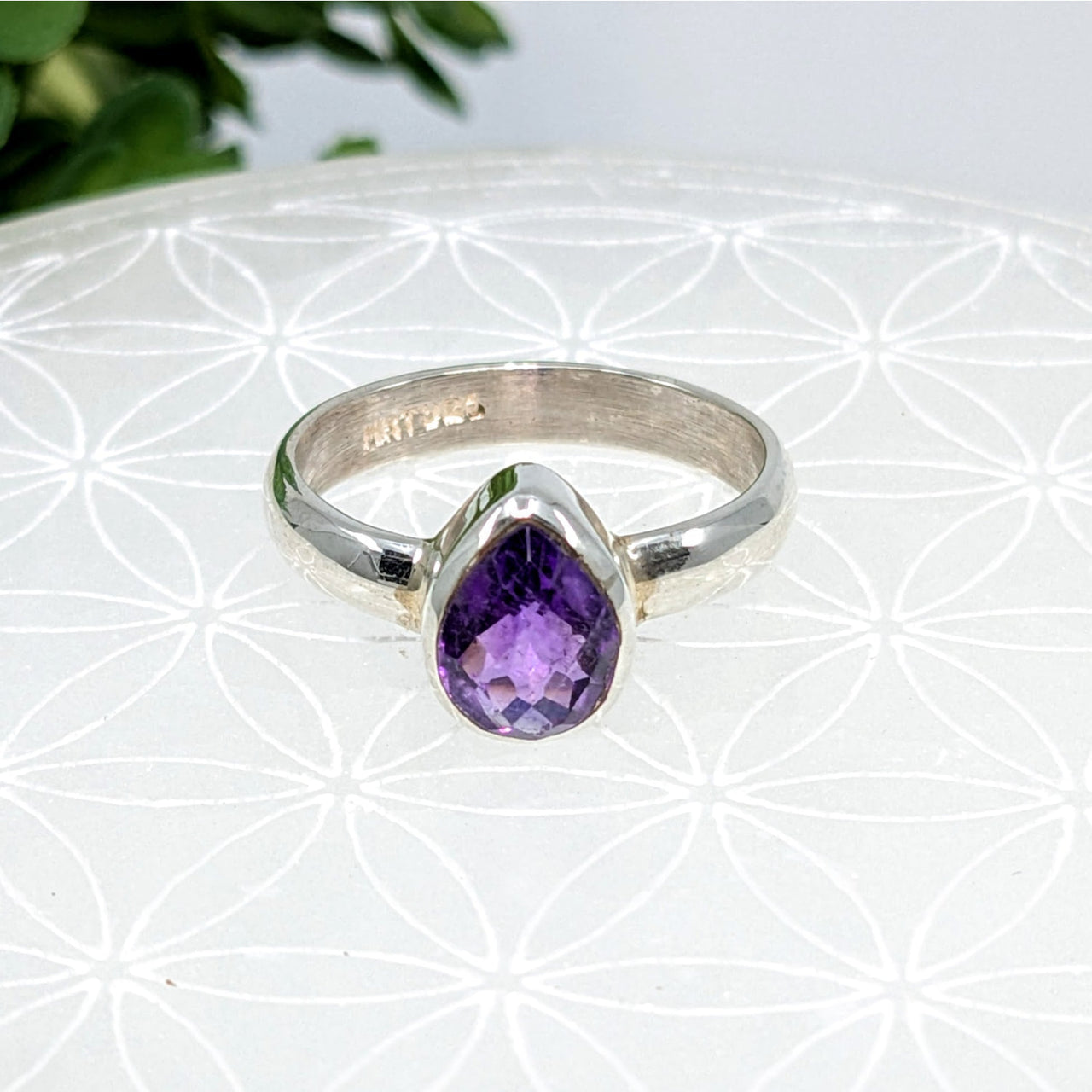 Amethyst Sz. 10 Faceted Teardrop Ring #LV6859 - $68