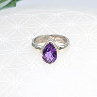 Thumbnail for Sterling silver teardrop ring featuring a stunning amethyst gemstone