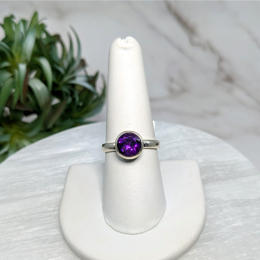 Amethyst Sz. 8.25 S.S. Faceted Ring #LV5544 - $69
