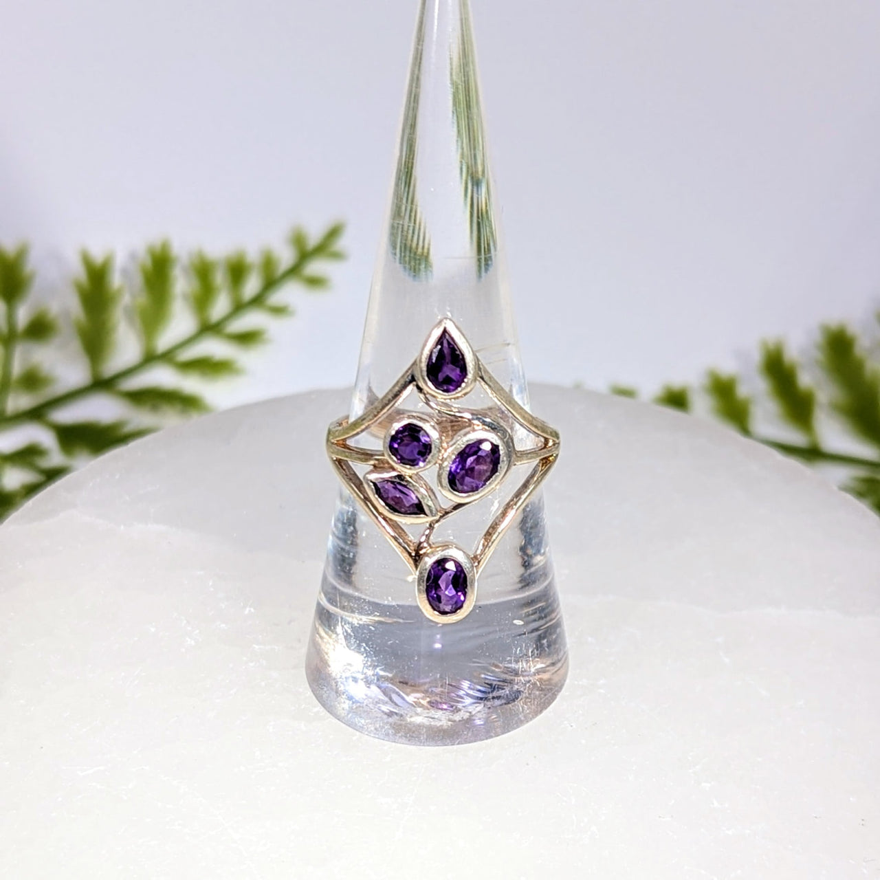 Amethyst Sz 8 Faceted 5 Stone Ring S.S. #BC1538 – Bliss Crystals Amethyst Sz 8 Faceted 5 Stone Ring S.S. #BC1538 – Bliss Crystals
