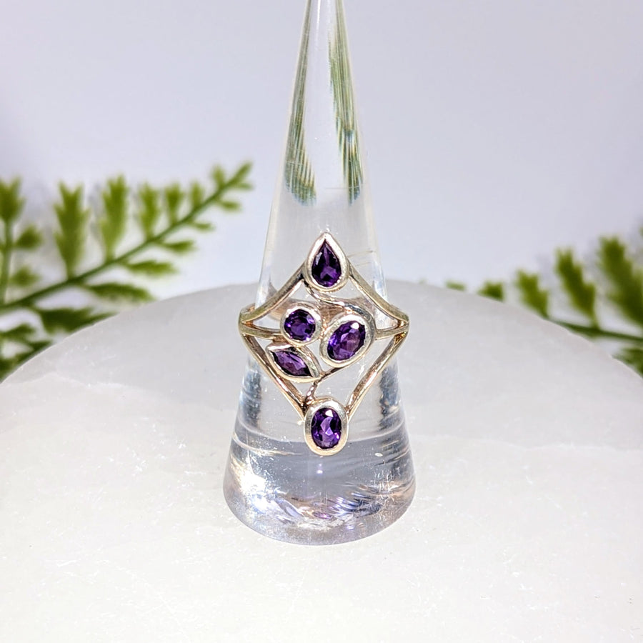 Amethyst Sz 8 Faceted 5 Stone Ring S.S. #BC1538