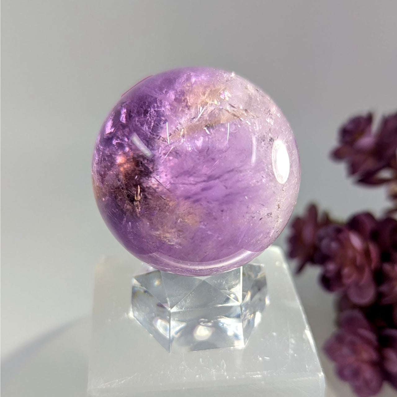 Ametrine 1.6-inch sphere on clear quartz stand #BC0026