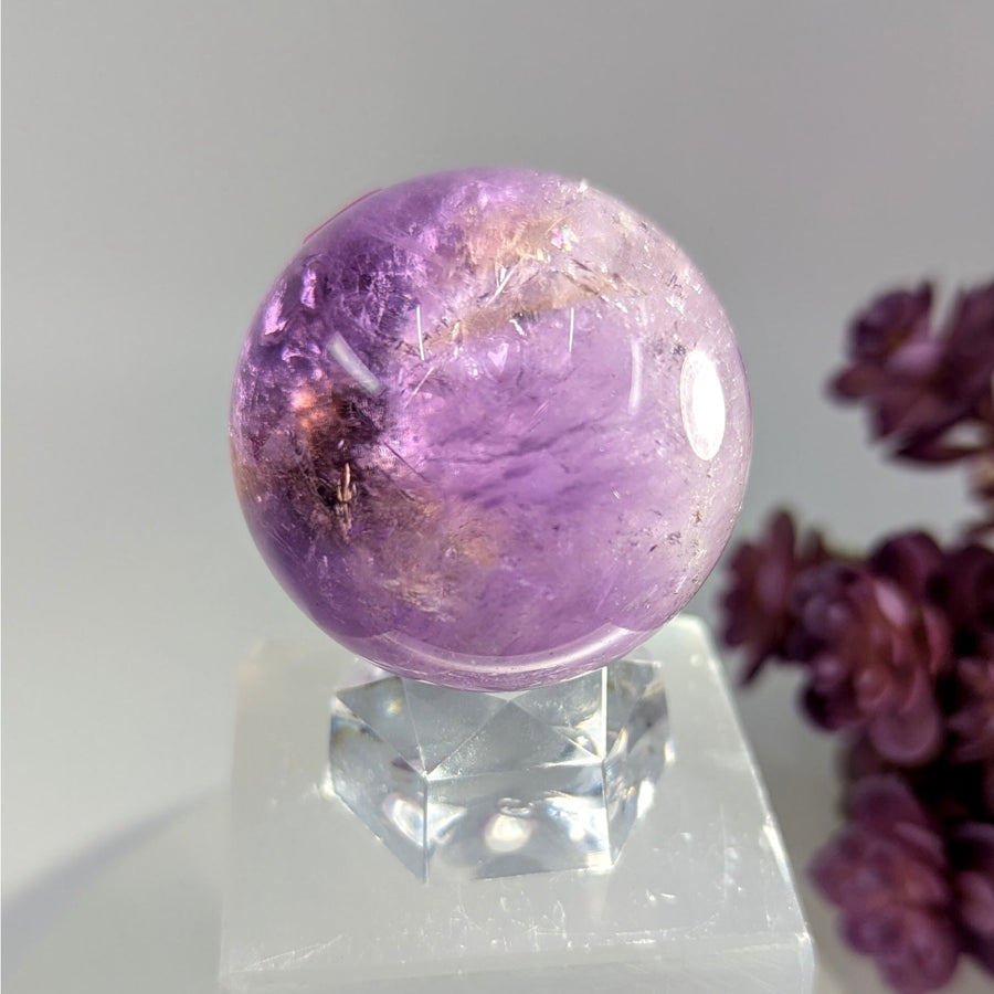 Ametrine 1.6-inch sphere on clear quartz stand #BC0026