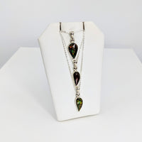 Thumbnail for Ammolite 18’ sterling silver necklace with green and black stone pendant, approx. 3g (#SK8914)