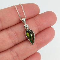 Thumbnail for Ammolite 18’ Sterling Silver Pendant with Green Leaf Design (approx. 3g) #SK8914